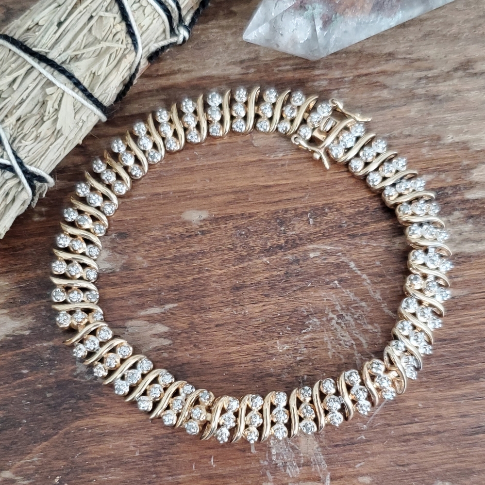 sterling silver goldtone stone tennis bracelet